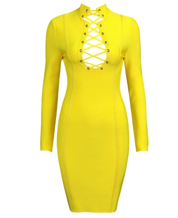 Mae Yellow Long Sleeve Lace Up Front Dress