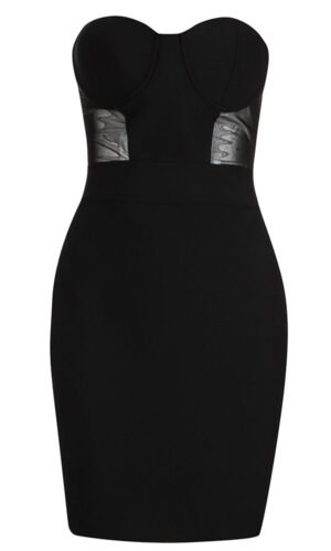 Sloane Strapless Black Mini Dress with Mesh Sides