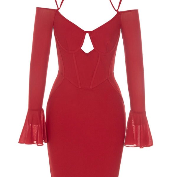 Murphy Red Halter Bustier Long Sleeve Mini Dress