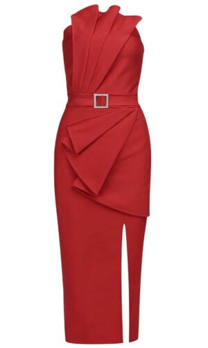 Kendra Strapless Red Midi Dress