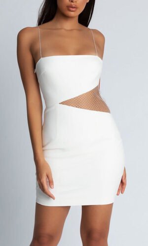 Kenzie White Sexy Mesh Insert Bandage Dress