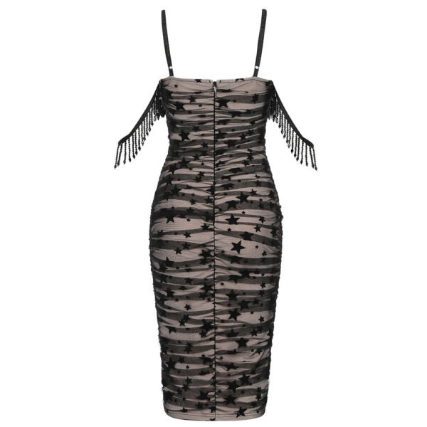 Hazel Black Mesh Tassels Short Sleeve Midi Dress - Image 4