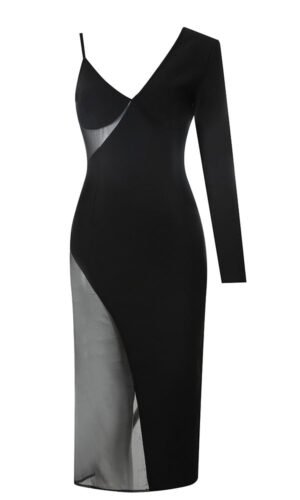 Elaine Long Sleeve Midi Dress with Mesh Side Detail