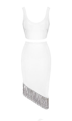Meghan White Tassel Two Piece Bandage Dress