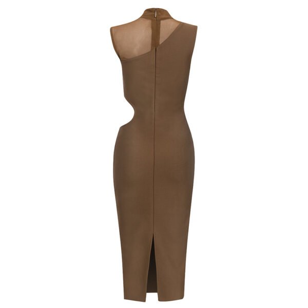 Marie Brown Midi Dress with Mesh Insert - Image 3