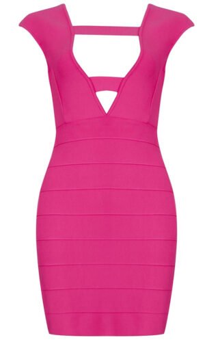 Juliana Hot Pink V Neck Backless Mini Dress