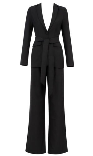 Kori Black Tie Belt Suit Set