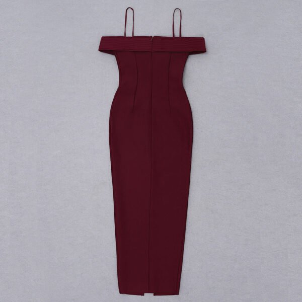 Leanna Burgundy Ribbed Off The Shoulder Midi Dress - Image 3