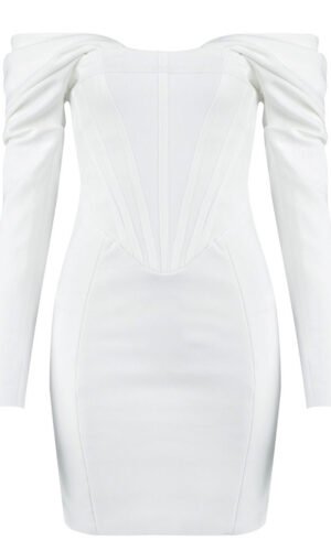 Isla White Long Sleeve Bardot Mini Bandage Dress