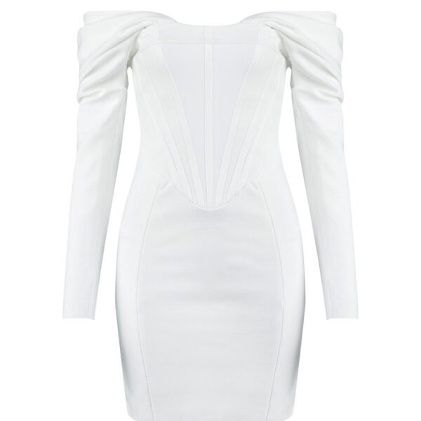 Isla White Long Sleeve Bardot Mini Bandage Dress