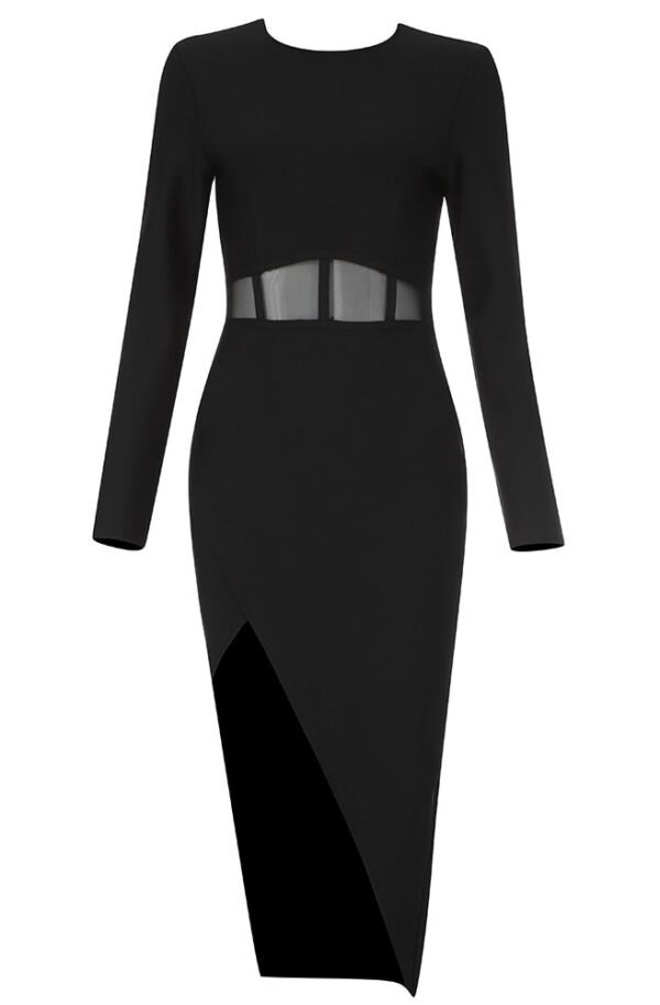 Fay Black Long Sleeve Midi Dress with Mesh Insert