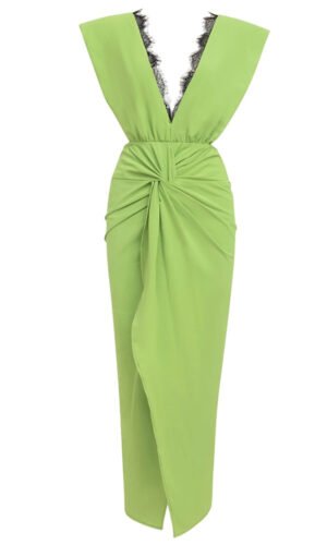 Remy Green Asymmetric Open Back Midi Dress