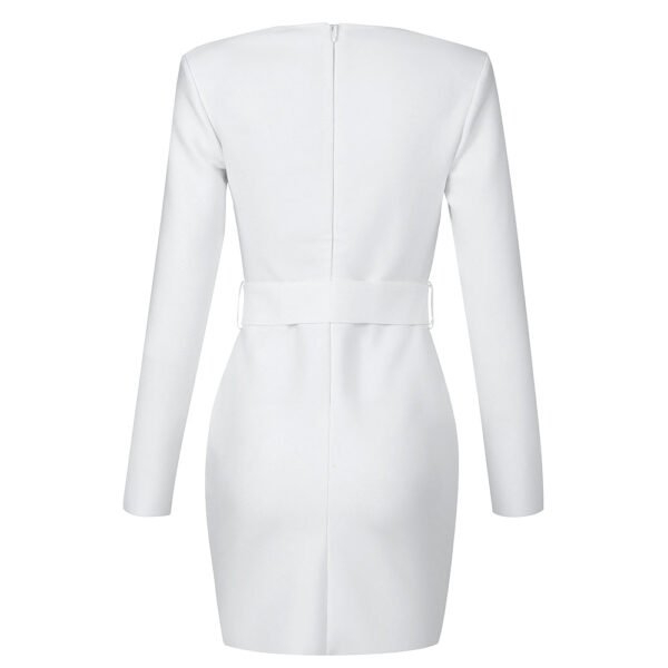 Kaz White Long Sleeve Mini Dress with Belt Detail - Image 2