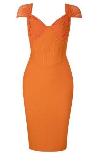 Magnolia Orange Cap Sleeve Draped Bustier Corset Dress