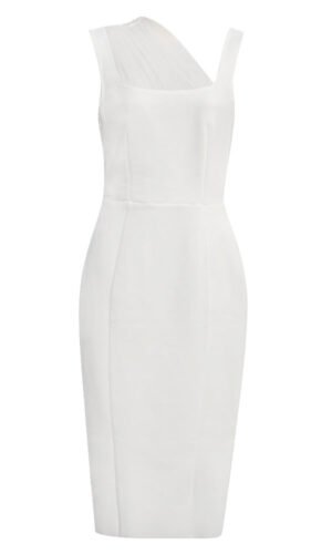 Davina Draped Mesh White Midi Dress