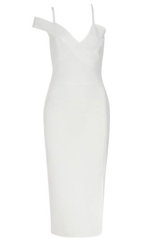 Malaysia White Off Shoulder Asymmetric Midi Dress