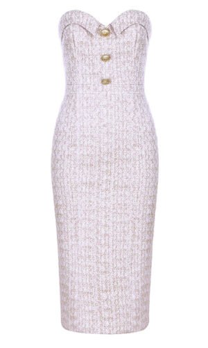 Carlota Pink White Strapless Midi Dress