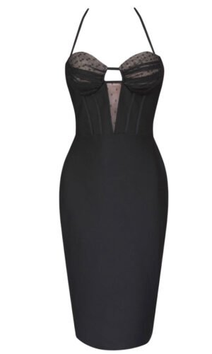Mara Black Mesh Halter Bustier Corset Mini Dress