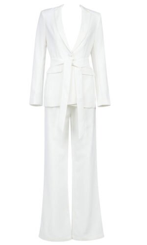 Kori White Tie Belt Suit Set