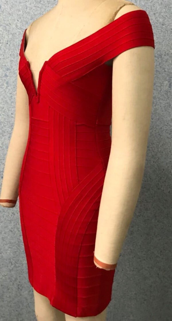 Kay Red V-Neck Off Shoulder Bandage Dress - Image 2