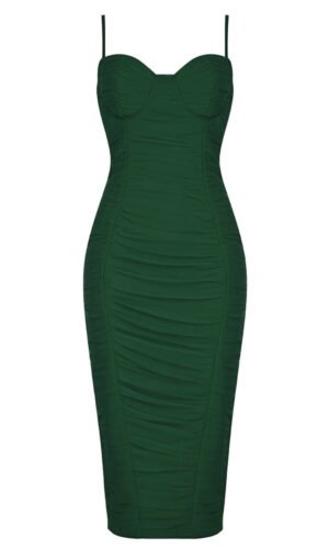 Everleigh Green Bustier Ruched Midi Dress
