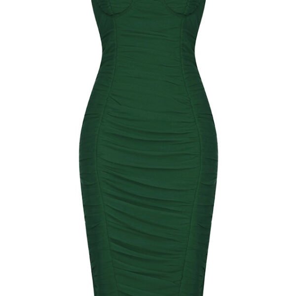 Everleigh Green Bustier Ruched Midi Dress