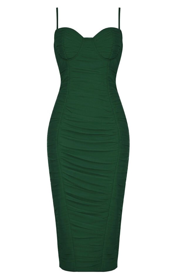 Everleigh Green Bustier Ruched Midi Dress