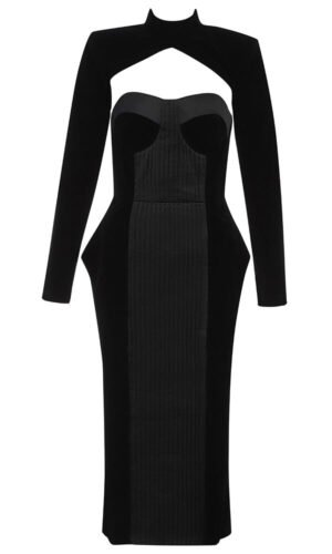 Kallie Black Long Sleeve Structured Midi Dress