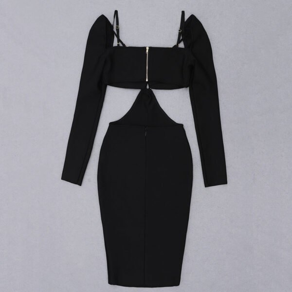 Cassidy Strappy Cut Out Long Sleeve Midi Black Dress - Image 3