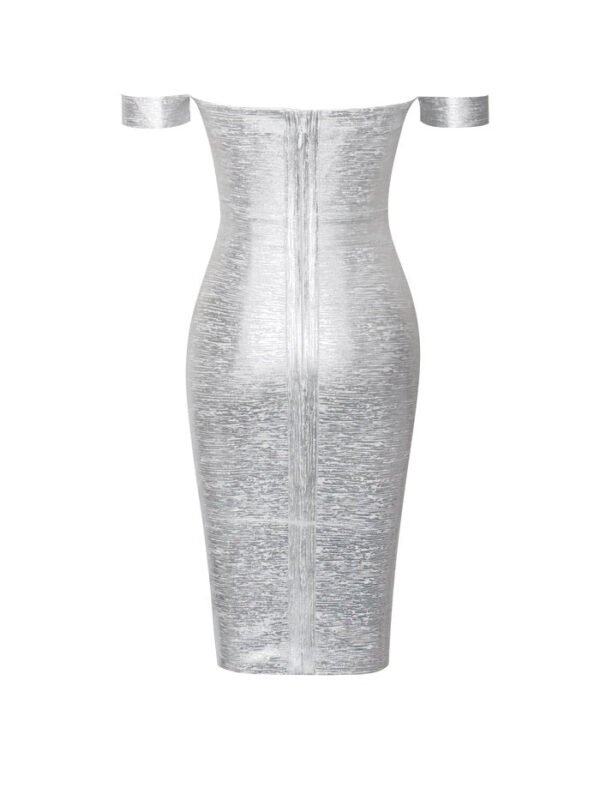 Davina Sliver Off Shoulder Midi Bandage Dress - Image 4