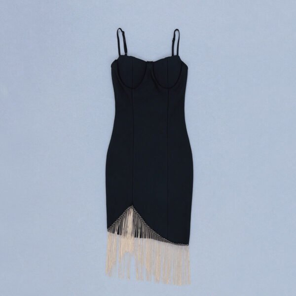 Caitlin Black Gold Tassel Bandage Dress - Image 4