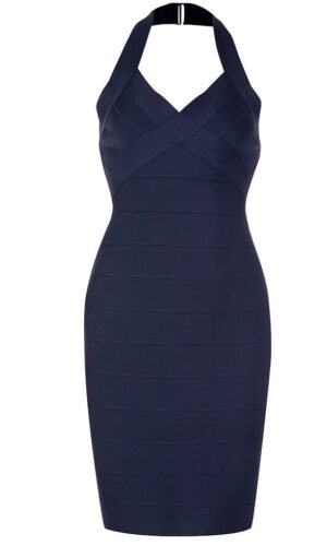 June Navy Blue Halter Mini Dress