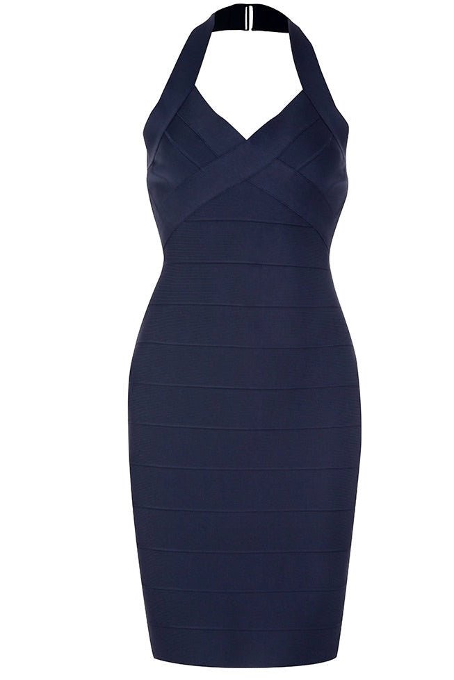 June Navy Blue Halter Mini Dress