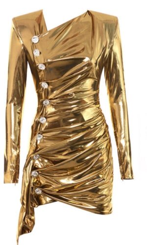 Iryss Sparkly Long Sleeve Golden Mini Dress