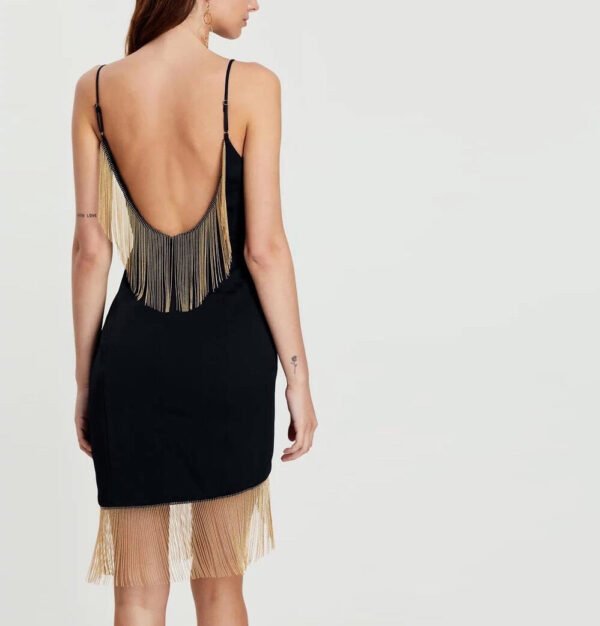 Caitlin Black Gold Tassel Bandage Dress - Image 2