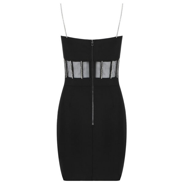 Naomi Black Spaghetti Strap Embellished Mini Dress with Mesh Insert - Image 2