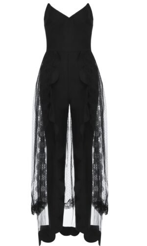 Giselle Strapless Black Sexy Mesh Detail Jumpsuit