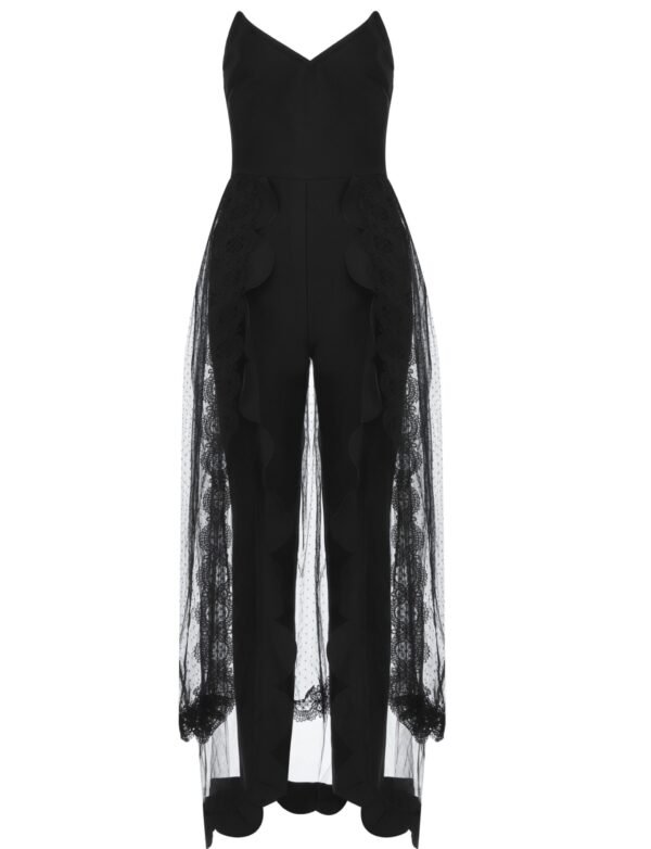 Giselle Strapless Black Sexy Mesh Detail Jumpsuit