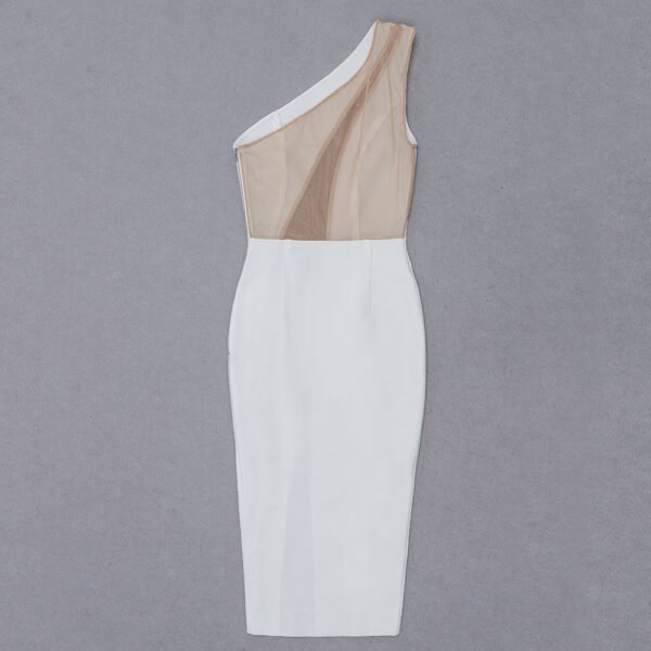 Lola White Mesh Insert One Shoulder Midi Dress - Image 7