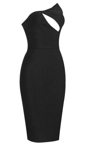 Frances Strapless Black Midi Bandage Dress