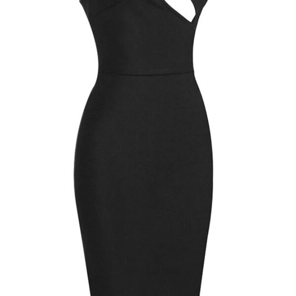 Frances Strapless Black Midi Bandage Dress