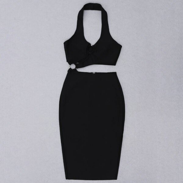 Jordyn Black Halter Asymmetric Midi Dress - Image 9