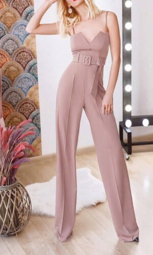 Light Pink Maxi Sleeveless Strap Jumpsuit with Belt