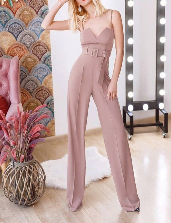 Light Pink Maxi Sleeveless Strap Jumpsuit with Belt