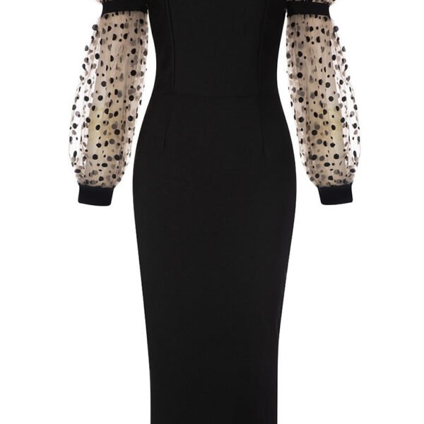 Harmony Molly Black Puff Long Sleeve Off The Shoulder Midi Dress