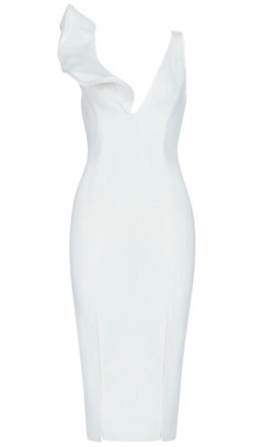 Malia White Frill Shoulder Detail Midi Dress
