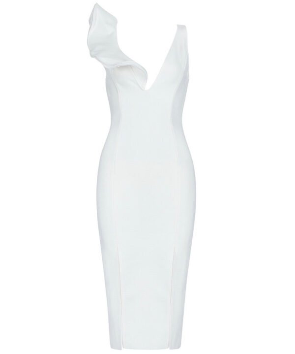 Malia White Frill Shoulder Detail Midi Dress