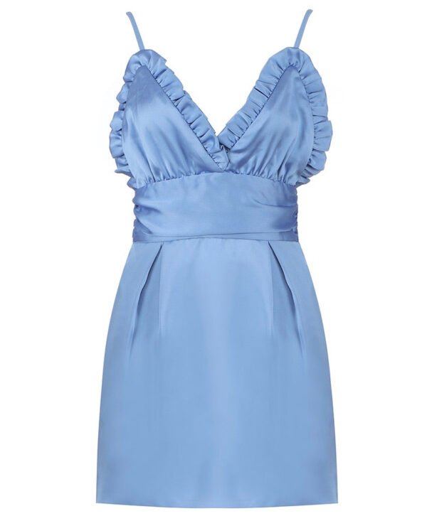 Gracie Light Blue Spaghetti Strap Mini Dress - Frill Detail