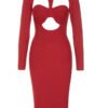 Angelique Red Halter Bustier Long Sleeve Midi Dress