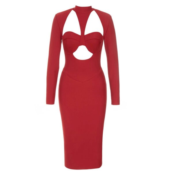 Angelique Red Halter Bustier Long Sleeve Midi Dress